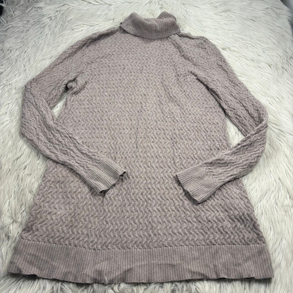Lands's End‎ Women's L Taupe Basketweave Turtle Neck Knit Sweater Dress Cotton